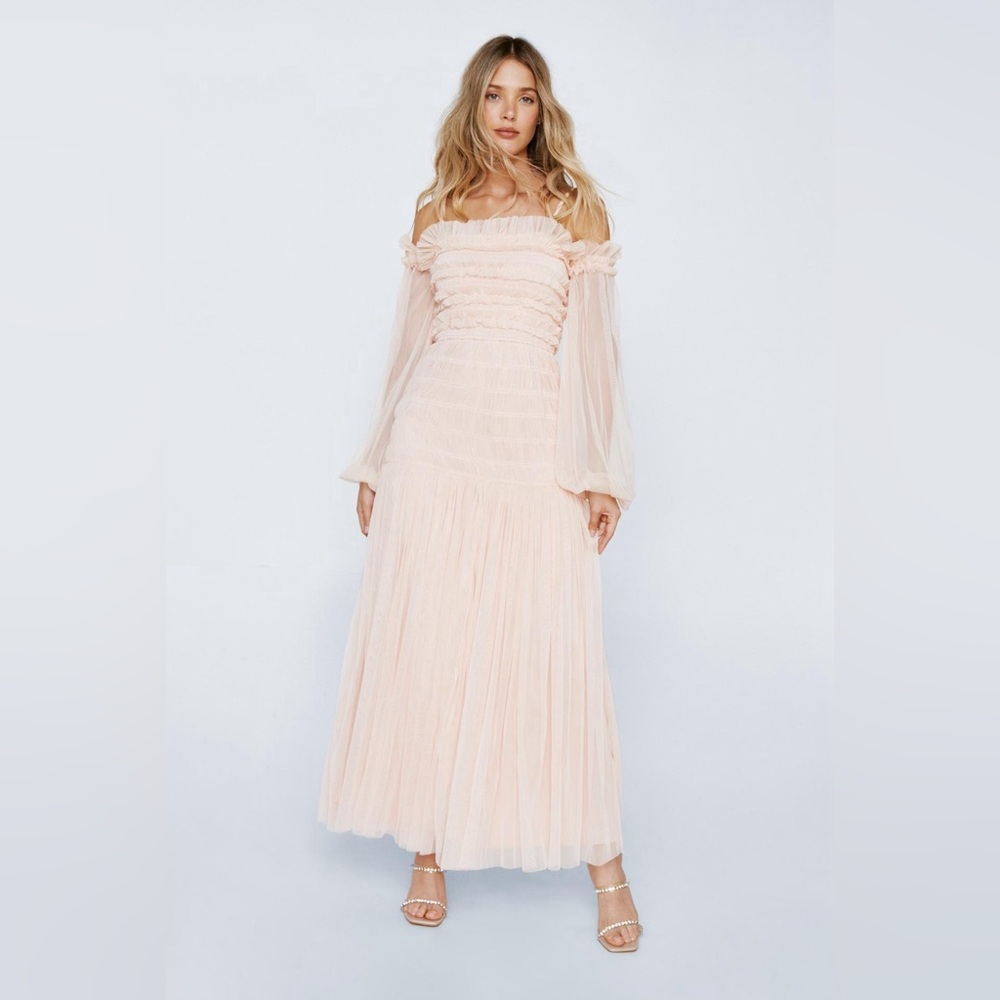 Tulle Frill Bust Sleeved Maxi Dress